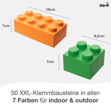 Lade das Bild in den Galerie-Viewer, Zebrix XXL Klemmbausteine Alle 7 Farben | rot, grün, blau, gelb, pink, hellblau, orange | Große Bausteine 25 / 50 Steine
