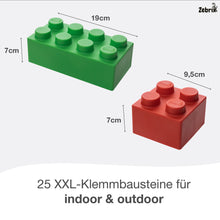 Lade das Bild in den Galerie-Viewer, Zebrix XXL Klemmbausteine 4 Hauptfarben | rot, gelb, blau, grün | Große Bausteine 25 / 50 Steine
