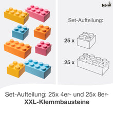 Load image into Gallery viewer, Zebrix XXL terminal blocks 4 special colors | pink, light blue, orange, yellow | Large building blocks 25, 50, 100 or 200 bricks
