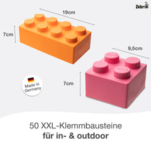 Load image into Gallery viewer, Zebrix XXL terminal blocks 4 special colors | pink, light blue, orange, yellow | Large building blocks 25, 50, 100 or 200 bricks
