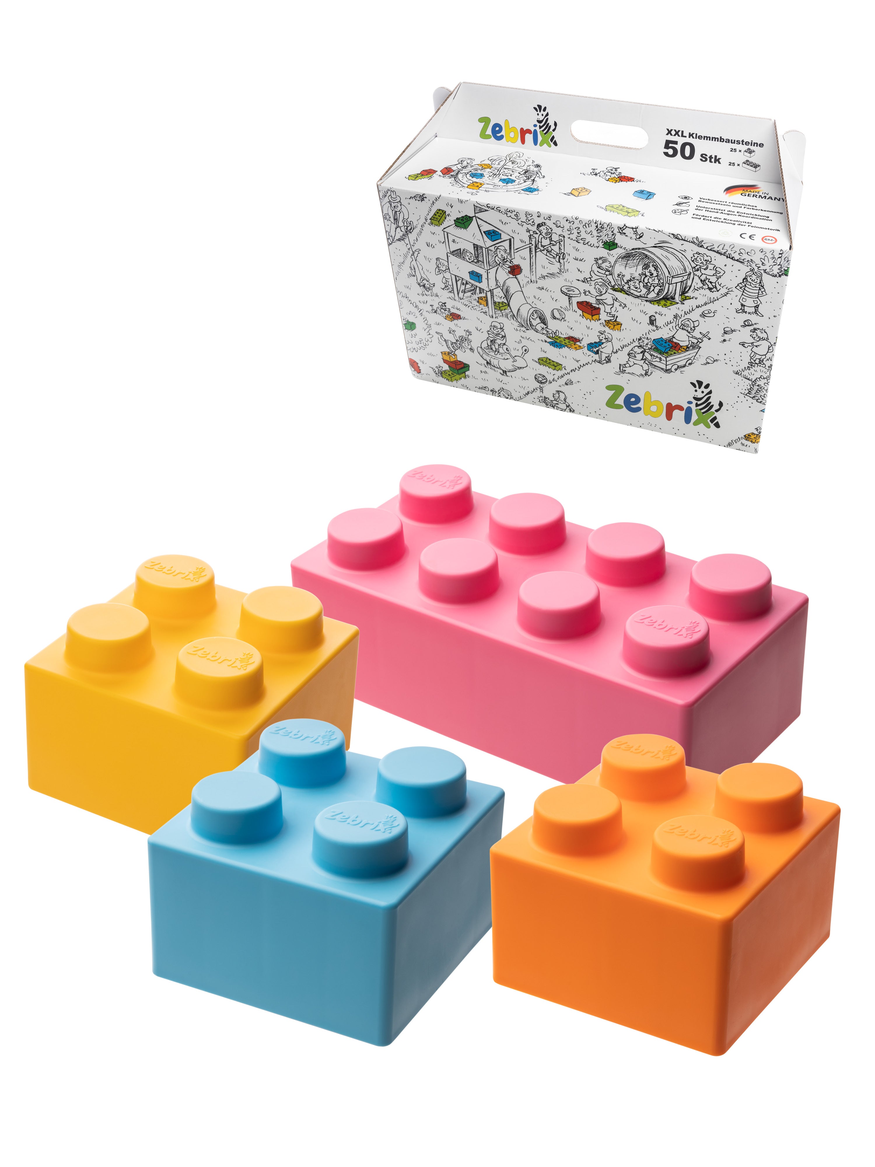 Mattoncini Lego Zebrix Bio XXL 25 Mattoncini Con Fibre Di Legno
