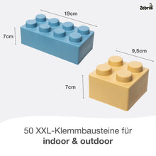 Lade das Bild in den Galerie-Viewer, Zebrix XXL Klemmbausteine 4 Pastellfarben | weißgrün, beigerot, sandgelb, pastellblau | Große Bausteine 25 / 50 Steine

