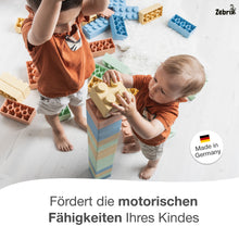 Lade das Bild in den Galerie-Viewer, Zebrix XXL Klemmbausteine 4 Pastellfarben | weißgrün, beigerot, sandgelb, pastellblau | Große Bausteine 25 / 50 Steine
