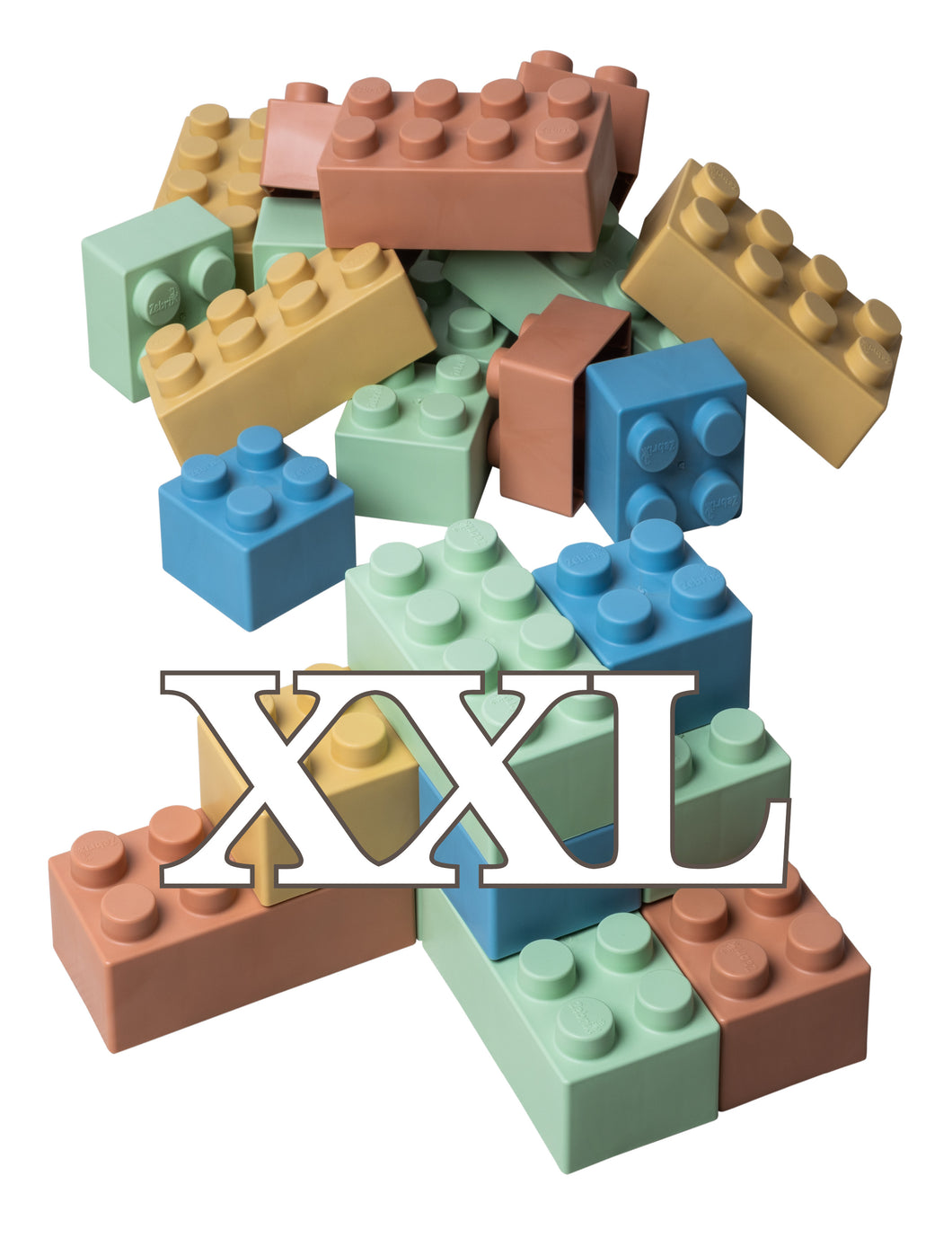 Zebrix XXL Klemmbausteine 4 Pastellfarben | weißgrün, beigerot, sandgelb, pastelblau | Große Bausteine 25, 50, 100 oder 200 Steine